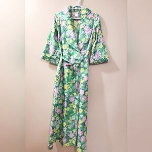 Vintage Judy Gail Green Floral Quilted Robe - Size S
